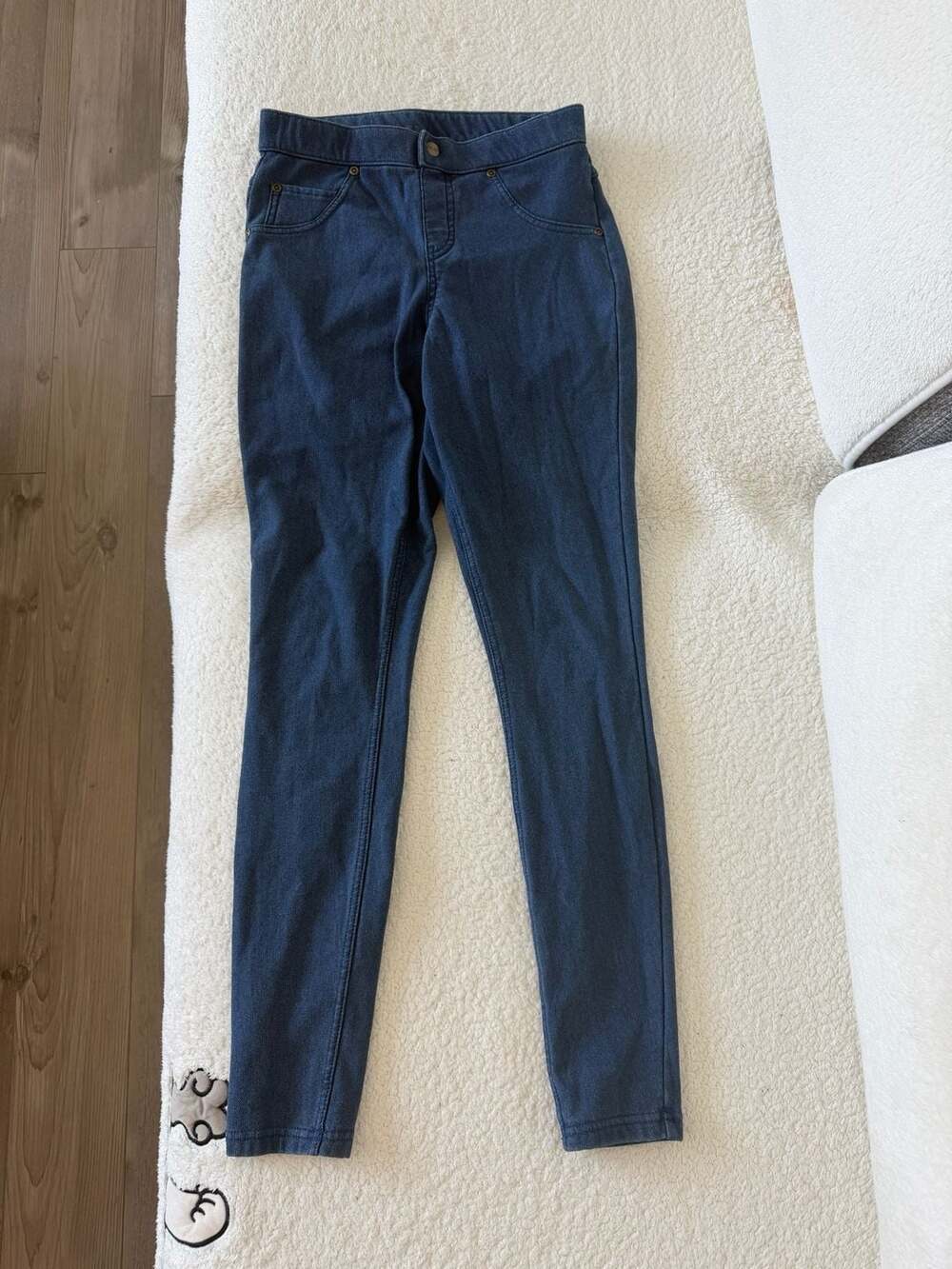 HUE Faux Denim Fleece Lined Stretch Leggings Blue Size S